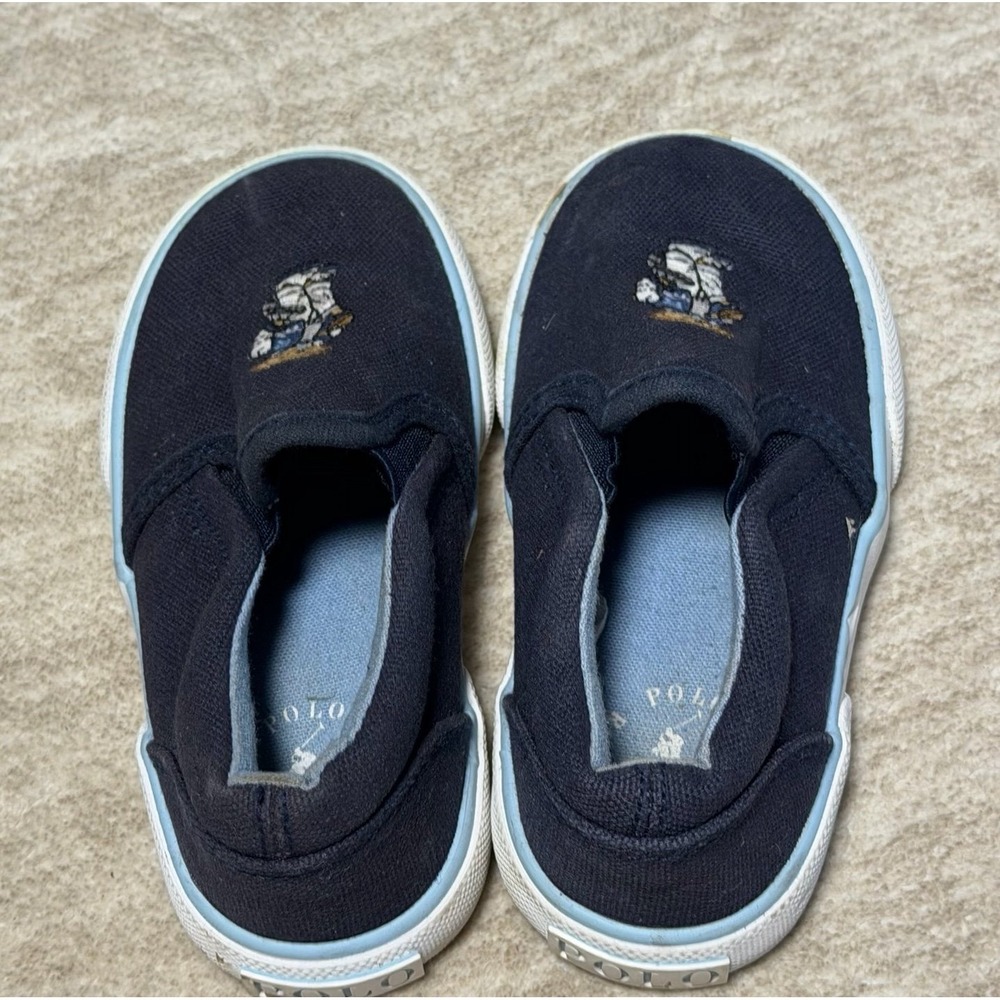 Polo Ralph Lauren Toddler Slip On Shoes Bear Navy Canvas Size 7 - Picture 4 of 6